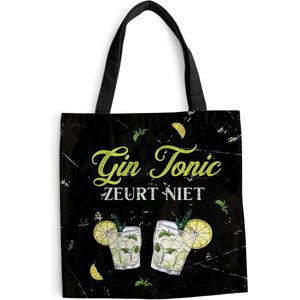 MuchoWow® Schoudertas - Strandtas - Big Shopper - Boodschappentas - Gin - Glazen - Vintage - 45x45 cm - Katoenen tas - Cadeau voor vrouw - Cadeau voor man