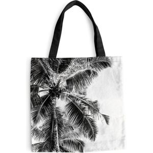 MuchoWow® Schoudertas - Strandtas - Big Shopper - Boodschappentas - Zomer - Palmboom - Wit - Zwart - 40x40 cm - Katoenen tas