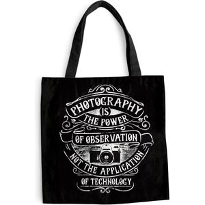MuchoWow® Schoudertas - Strandtas - Big Shopper - Boodschappentas - Camera - Retro - Quote - Zwart - Wit - 45x45 cm - Katoenen tas
