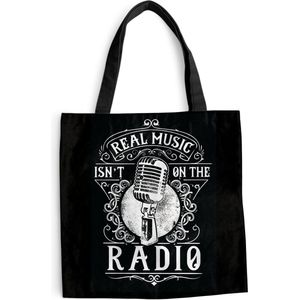 MuchoWow® Schoudertas - Strandtas - Big Shopper - Boodschappentas - Microfoon - Radio - Retro - Illustratie - 45x45 cm - Katoenen tas