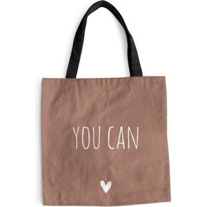 MuchoWow® Schoudertas - Strandtas - Big Shopper - Boodschappentas - Engelse quote ""You can"" op een bruine achtergrond - 45x45 cm - Katoenen tas