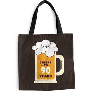 MuchoWow® Schoudertas - Strandtas - Big Shopper - Boodschappentas - Jubileum cadeau - Bier - 90 Jaar - 40x40 cm - Katoenen tas