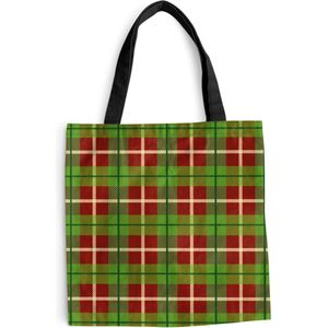 MuchoWow® Schoudertas - Strandtas - Big Shopper - Boodschappentas - Kerst - Plaid - Groen - Rood - Schotse ruit - 40x40 cm - Katoenen tas