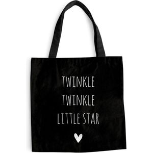 MuchoWow® Schoudertas - Strandtas - Big Shopper - Boodschappentas - Engelse quote ""Twinkle twinkle little star"" met een hartje tegen een zwarte achtergrond - 40x40 cm - Katoenen tas