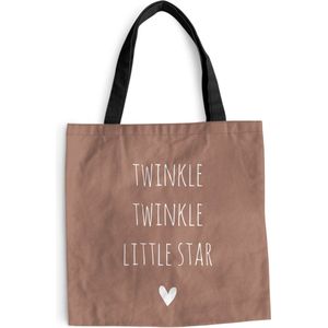 MuchoWow® Schoudertas - Strandtas - Big Shopper - Boodschappentas - Engelse quote ""Twinkle twinkle little star"" met een hartje op een bruine achtergrond - 40x40 cm - Katoenen tas
