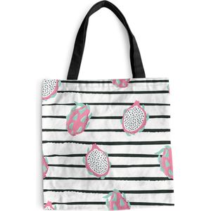 MuchoWow® Schoudertas - Strandtas - Big Shopper - Boodschappentas - Zomer - Fruit - Strepen - 45x45 cm - Katoenen tas