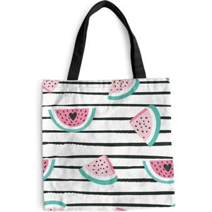 MuchoWow® Schoudertas - Strandtas - Big Shopper - Boodschappentas - Zomer - Watermeloen - Harten - 40x40 cm - Katoenen tas