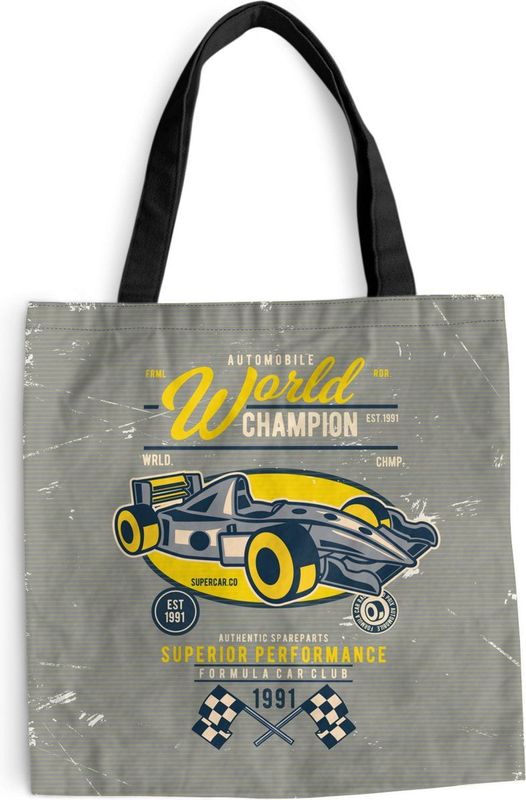 MuchoWow® Schoudertas - Strandtas - Big Shopper - Boodschappentas - Raceauto - Vlag - Retro - 45x45 cm - Katoenen tas