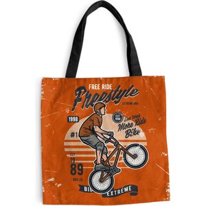 MuchoWow® Schoudertas - Strandtas - Big Shopper - Boodschappentas - Fiets - Man - Retro - 45x45 cm - Katoenen tas