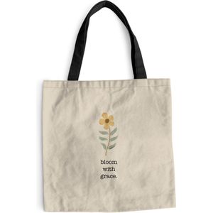 MuchoWow® Schoudertas - Strandtas - Big Shopper - Boodschappentas - Spreuken - Bloom with grace - Quotes - 40x40 cm - Katoenen tas