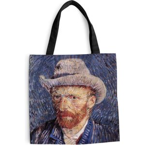 MuchoWow® Schoudertas - Strandtas - Big Shopper - Boodschappentas - Zelfportret met grijze vilthoed - Vincent van Gogh - 40x40 cm - Katoenen tas