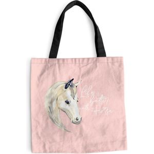 MuchoWow® Schoudertas - Strandtas - Big Shopper - Boodschappentas - Quotes - Spreuken - Paarden - Life is better with a horse - 40x40 cm - Katoenen tas