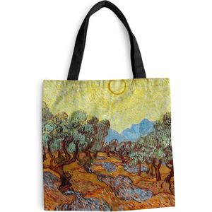 MuchoWow® Schoudertas - Strandtas - Big Shopper - Boodschappentas - Olijfbomen met gele hemel en zon - Vincent van Gogh - 40x40 cm - Katoenen tas