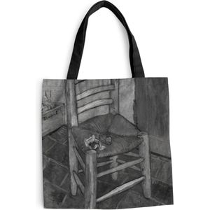 MuchoWow® Schoudertas - Strandtas - Big Shopper - Boodschappentas - Van Gogh's stoel - Vincent van Gogh - Zwart - Wit - 40x40 cm - Katoenen tas