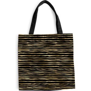 MuchoWow® Schoudertas - Strandtas - Big Shopper - Boodschappentas - Patronen - Goud - Zwart - 40x40 cm - Katoenen tas