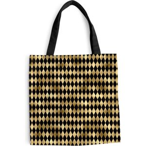 MuchoWow® Schoudertas - Strandtas - Big Shopper - Boodschappentas - Patronen - Goud - Zwart - Ruit - 40x40 cm - Katoenen tas