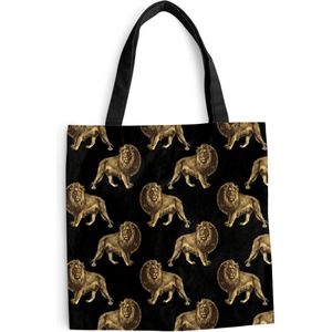 MuchoWow® Schoudertas - Strandtas - Big Shopper - Boodschappentas - Patronen - Leeuw - Goud - Zwart - 40x40 cm - Katoenen tas