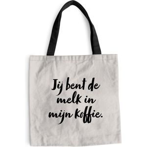 MuchoWow® Schoudertas - Strandtas - Big Shopper - Boodschappentas - Taupe - Jij bent de melk in mijn koffie - Quote - 40x40 cm - Katoenen tas