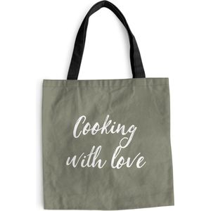 MuchoWow® Schoudertas - Strandtas - Big Shopper - Boodschappentas - Quotes - Cooking with love - Spreuken - Liefde - Koken - 45x45 cm - Katoenen tas