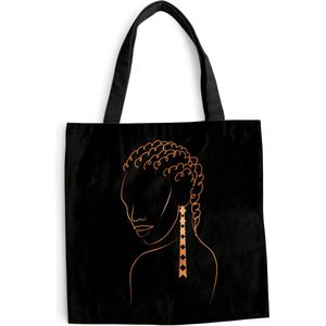 MuchoWow® Schoudertas - Strandtas - Big Shopper - Boodschappentas - Vrouw - Oorbellen - Line art - Gold - 45x45 cm - Katoenen tas