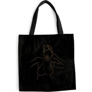 MuchoWow® Schoudertas - Strandtas - Big Shopper - Boodschappentas - Vrouw - Hoofddoek - Line art - Goud - 45x45 cm - Katoenen tas