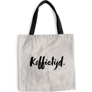 MuchoWow® Schoudertas - Strandtas - Big Shopper - Boodschappentas - Quote - Taupe - Koffietijd - 45x45 cm - Katoenen tas