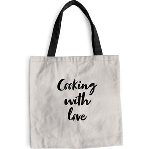 MuchoWow® Schoudertas - Strandtas - Big Shopper - Boodschappentas - Quotes - Liefde - Cooking with love - Spreuken - Koken - 45x45 cm - Katoenen tas