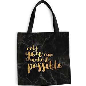 MuchoWow® Schoudertas - Strandtas - Big Shopper - Boodschappentas - Quote - Motivatie - Marmer - Goud - 45x45 cm - Katoenen tas