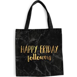 MuchoWow® Schoudertas - Strandtas - Big Shopper - Boodschappentas - Happy - Social Media - Goud - Marmer - 40x40 cm - Katoenen tas