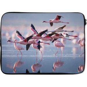 Laptophoes 14 inch - Flamingo - Vogel - Water - Roze - Laptop sleeve - Binnenmaat 34x23,5 cm - Zwarte achterkant