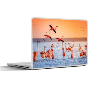 Laptop sticker - 10.1 inch - Vogel - Flamingo - Water - Zonsondergang - Roze - 25x18cm - Laptopstickers - Laptop skin - Cover