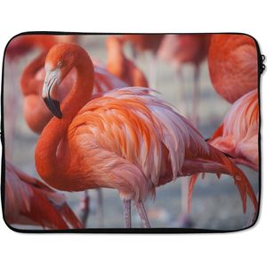 Laptophoes 17 inch - Flamingo - Vogel - Dieren - Roze - Laptop sleeve - Binnenmaat 42,5x30 cm - Zwarte achterkant