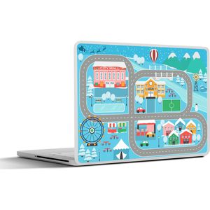 Laptop sticker - 17.3 inch - Kinderen - Auto - Winter - Pretpark - Blauw - 40x30cm - Laptopstickers - Laptop skin - Cover