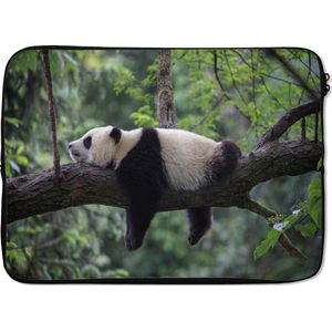 Laptophoes 13 inch - Panda - Boom - Dieren - Natuur - Laptop sleeve - Binnenmaat 32x22,5 cm - Zwarte achterkant