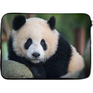 Laptophoes 14 inch - Panda - Wilde dieren - Portret - Steen - Laptop sleeve - Binnenmaat 34x23,5 cm - Zwarte achterkant