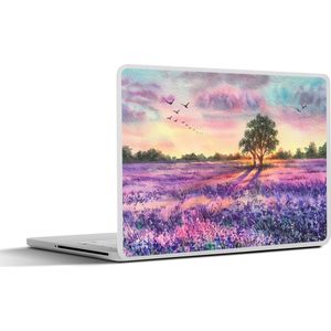 Laptop sticker - 10.1 inch - Lavendel - Verf - Vogels - Bomen - Paars - 25x18cm - Laptopstickers - Laptop skin - Cover
