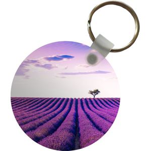 Sleutelhanger - Lavendel - Bomen - Paars - Bloemen - Plastic - Rond - Uitdeelcadeautjes