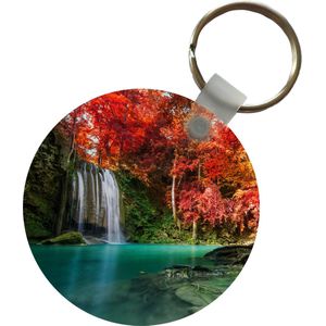 Sleutelhanger - Waterval - boom - Rood - Herfst - Water - Plastic - Rond - Uitdeelcadeautjes
