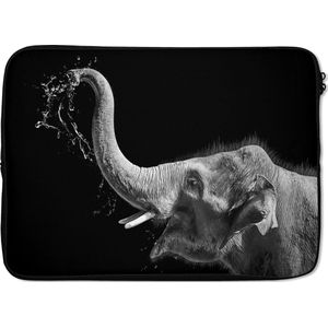 Laptophoes 14 inch - Portret - Olifant - Dieren - Zwart wit - Laptop sleeve - Binnenmaat 34x23,5 cm - Zwarte achterkant