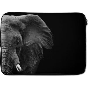 Laptophoes 13 inch - Dieren - Olifant - Wild - Zwart - Wit - Laptop sleeve - Binnenmaat 32x22,5 cm - Zwarte achterkant