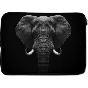 Laptophoes 14 inch - Dieren - Olifant - Portret - Zwart - Wit - Laptop sleeve - Binnenmaat 34x23,5 cm - Zwarte achterkant