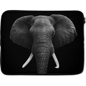Laptophoes 17 inch - Olifant - Wilde dieren - Zwart - Wit - Portret - Laptop sleeve - Binnenmaat 42,5x30 cm - Zwarte achterkant