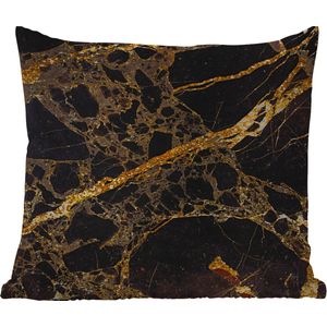 Sierkussen Buiten - Marmer - Zwart - Goud - Trendy - 60x60 cm - Weerbestendig