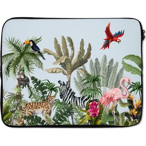Laptophoes 17 inch - Jungle - Flamingo - Aap - Jongens - Meisjes - Kids - Laptop sleeve - Binnenmaat 42,5x30 cm - Zwarte achterkant