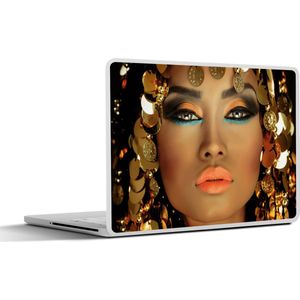 Laptop sticker - 13.3 inch - Vrouw - Cleopatra - Goud - Sieraden - Make up - Luxe - 31x22,5cm - Laptopstickers - Laptop skin - Cover