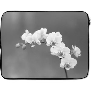 Laptophoes 17 inch - Orchidee - Bloemen - Plant - Wit - Paars - Laptop sleeve - Binnenmaat 42,5x30 cm - Zwarte achterkant
