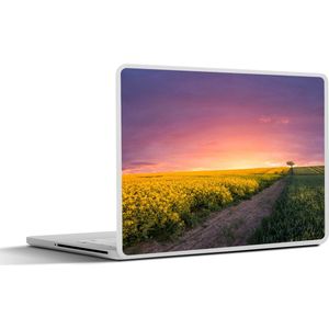 Laptop sticker - 13.3 inch - Bloemen - Weg - Lucht - Geel - Paars - Zonsondergang - Natuur - 31x22,5cm - Laptopstickers - Laptop skin - Cover