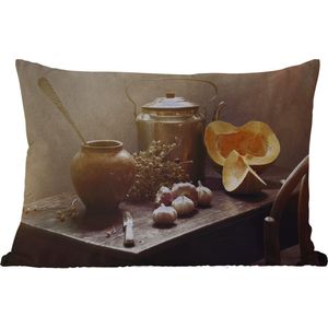 Buitenkussens - Tuin - Stilleven - Pompoen - Knoflook - Pan - Tafel - 50x30 cm