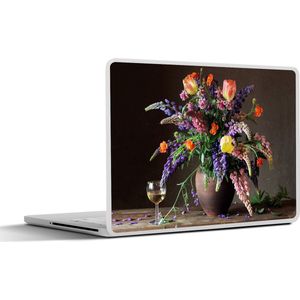 Laptop sticker - 14 inch - Stilleven - Wijn - Bloemen - 32x5x23x5cm - Laptopstickers - Laptop skin - Cover