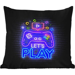 Tuinkussen - Gaming - Neon - Let's Play - Controller - Quotes - 40x40 cm - Weerbestendig